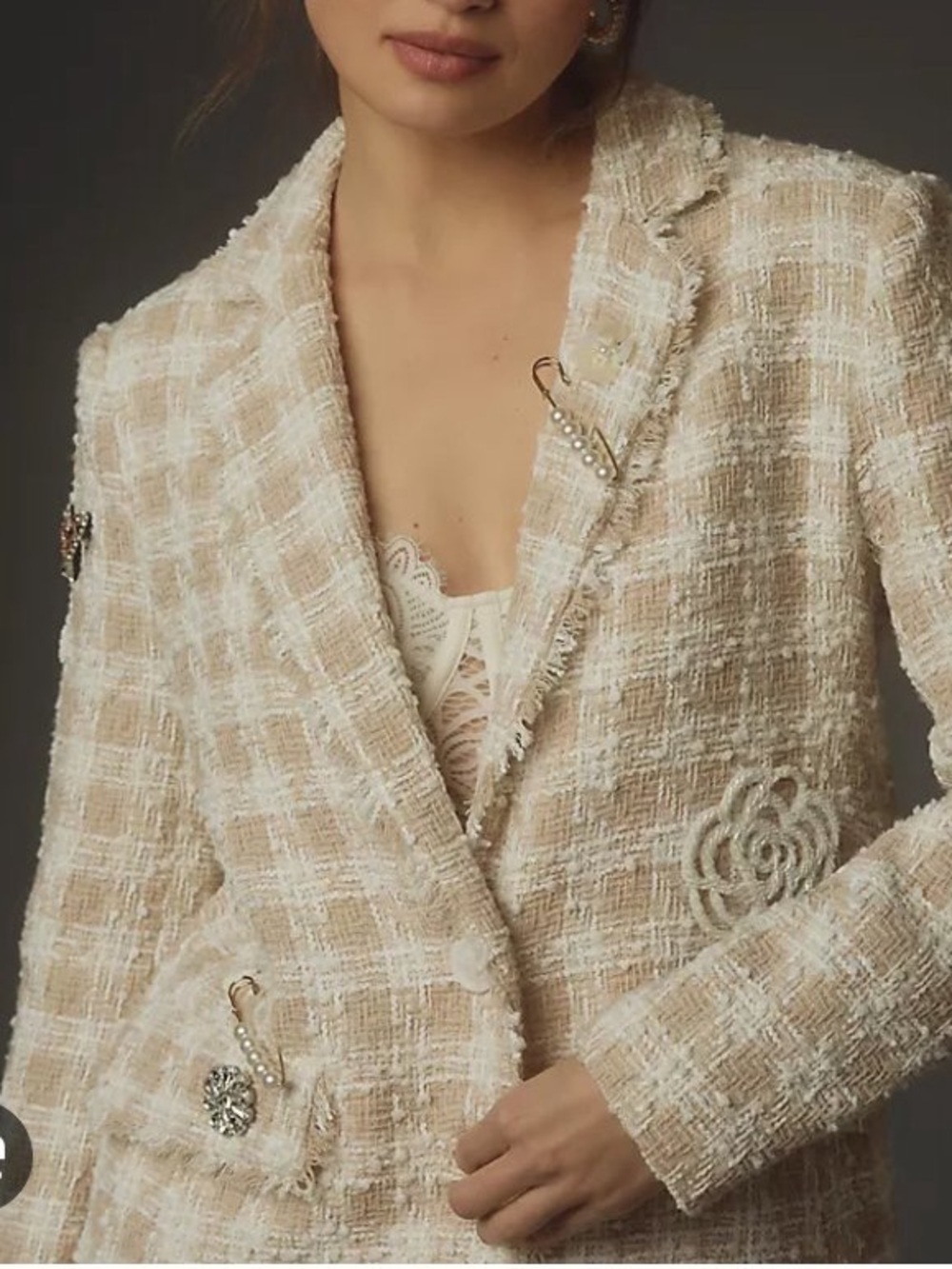 Anthropologie Textured Bouclé Blazer Jacket in Cream & White